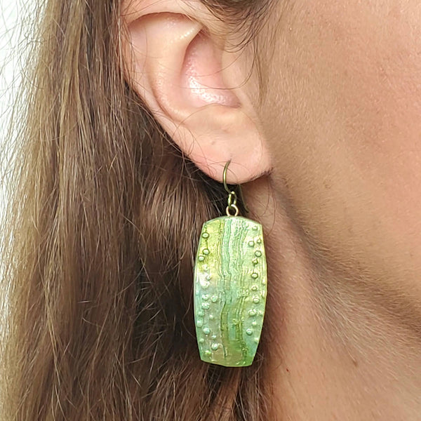 Green Textured Drop Earrings