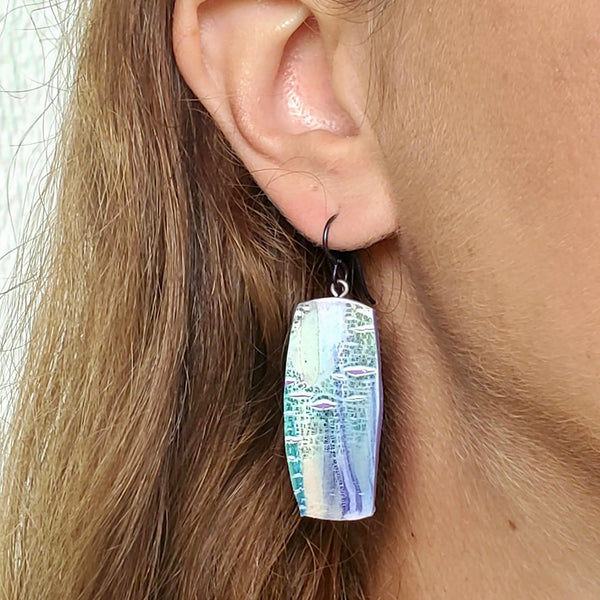 Blue Violet Crackle Drop Earrings