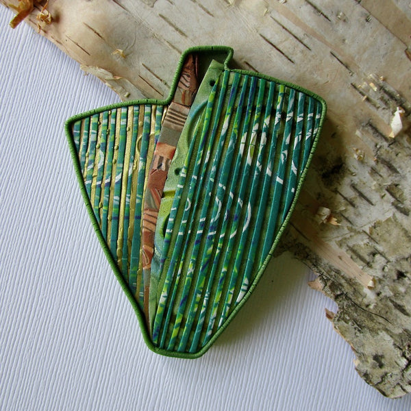 Green Stripe Textured Statement Brooch/Pendant