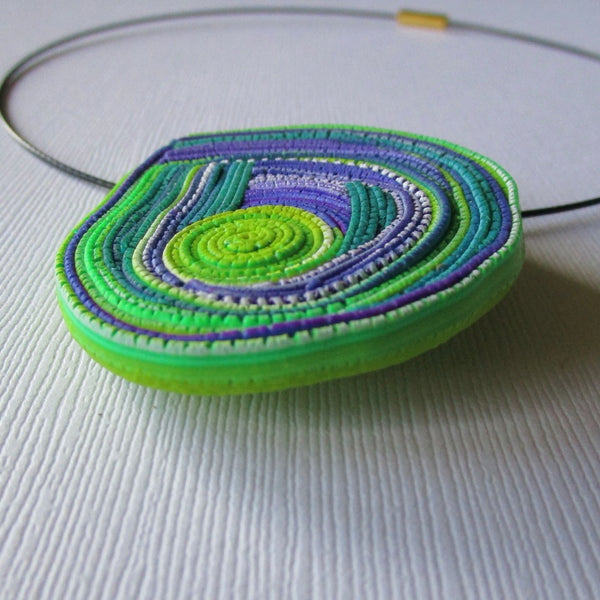 Chartreuse/Purple Textured Brooch/Pendant