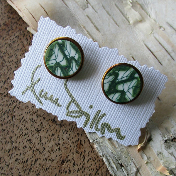 Green Leaf Abstract Medium Post Earrings