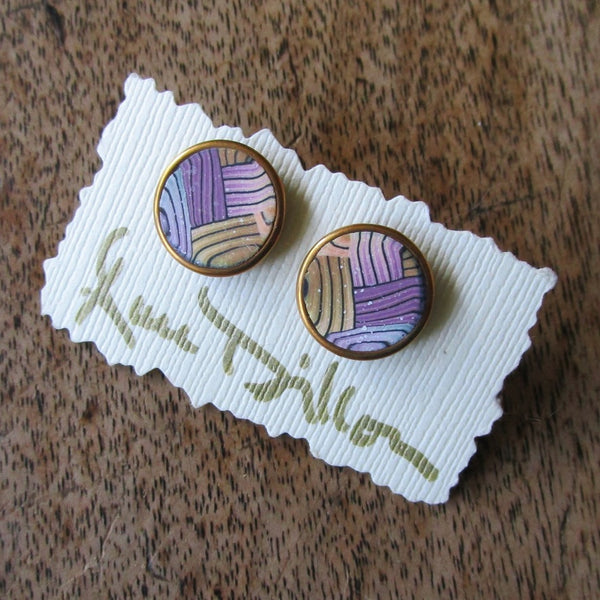 Multi-color Basket Weave Medium Post Earrings