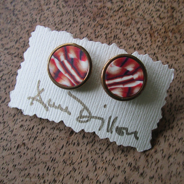Rust/Black/White Stripe/Abstract Medium Post Earrings