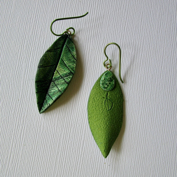 Medium Textured Leaf Drop Earrings