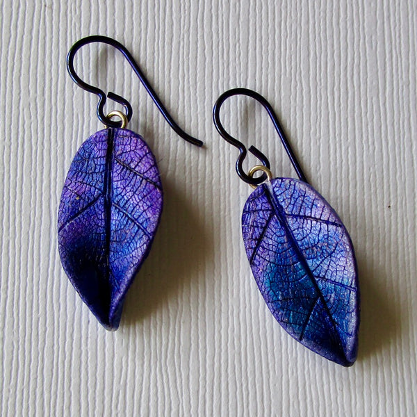 Small Textured Leaf Drop Earrings