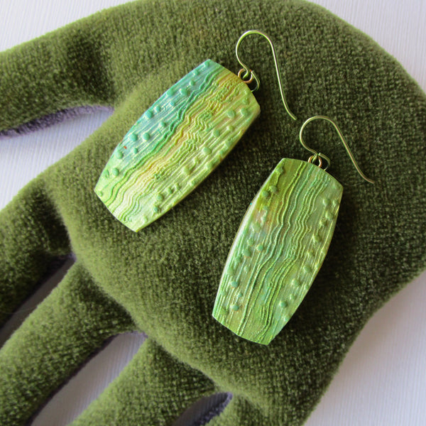 Green Textured Drop Earrings