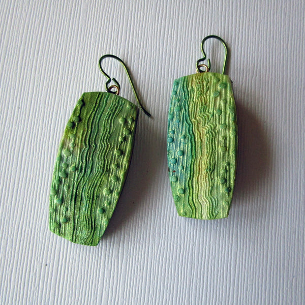Green Textured Drop Earrings