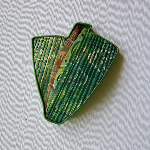 Green Stripe Textured Statement Brooch/Pendant