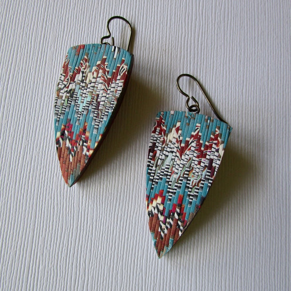 Turquoise/Rust Bargello Textured Drop Earrings