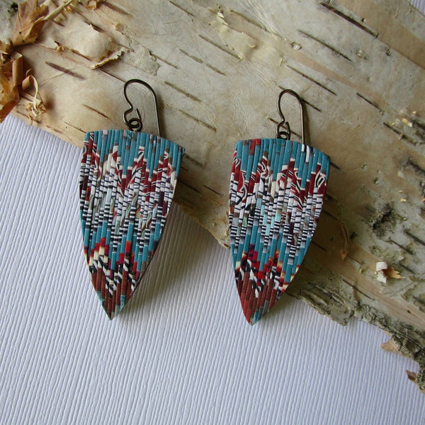 Turquoise/Rust Bargello Textured Drop Earrings