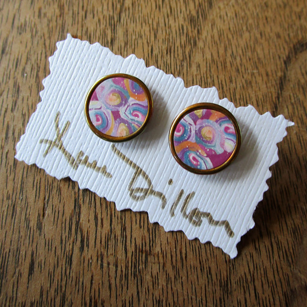 Pink Spiral Medium Post Earrings