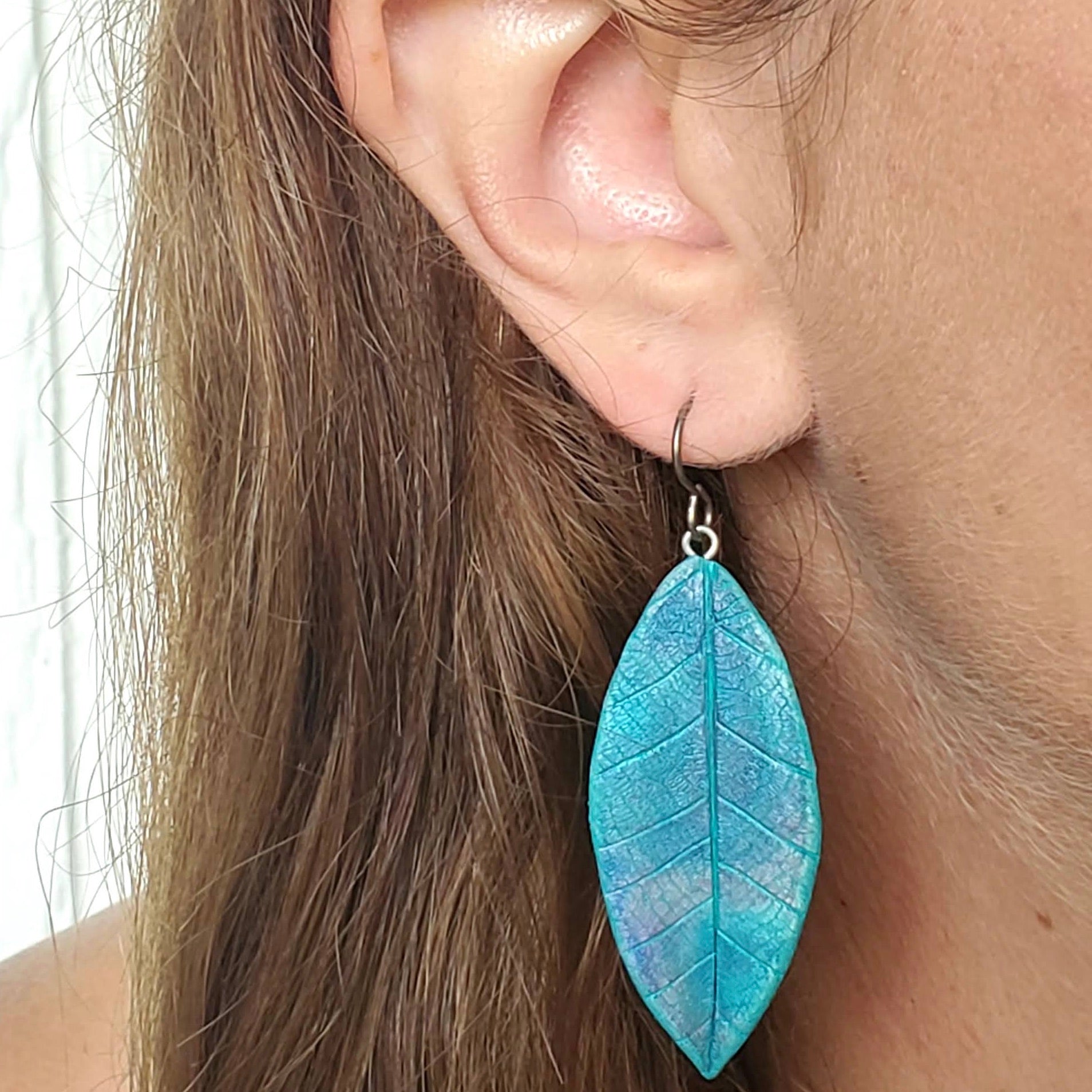 Larger Textured Leaf Drop Earrings