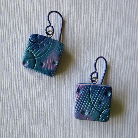 Blue Textured Square Drop Earrings