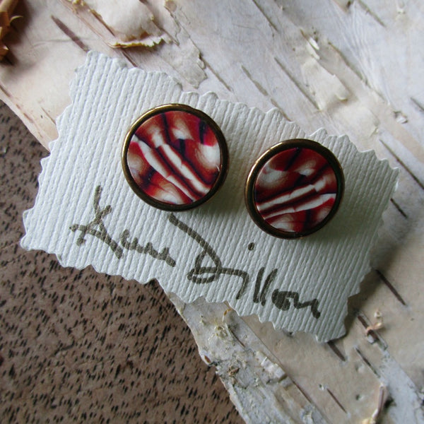Rust/Black/White Stripe/Abstract Medium Post Earrings