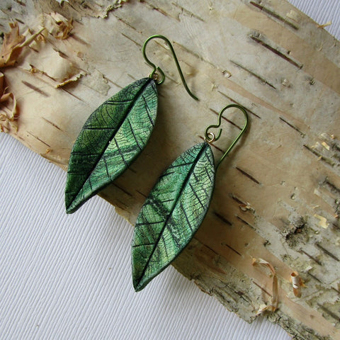 Medium Textured Leaf Drop Earrings