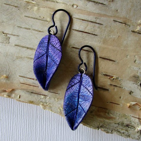 Small Textured Leaf Drop Earrings