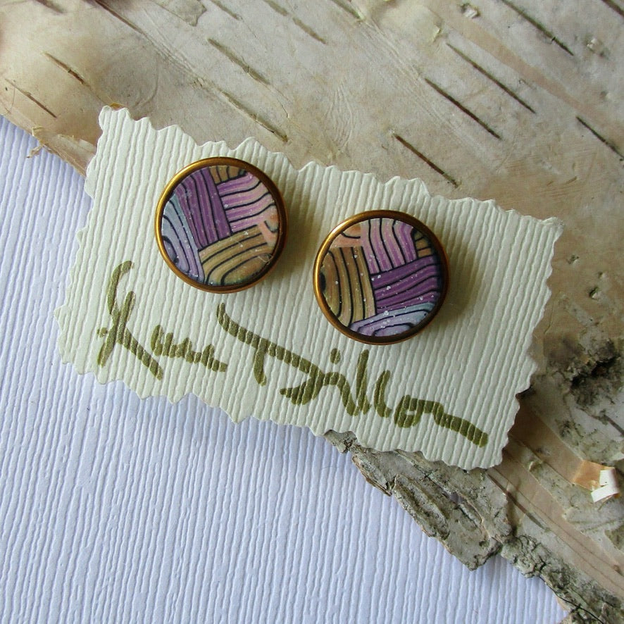 Multi-color Basket Weave Medium Post Earrings