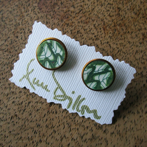 Green Leaf Abstract Medium Post Earrings