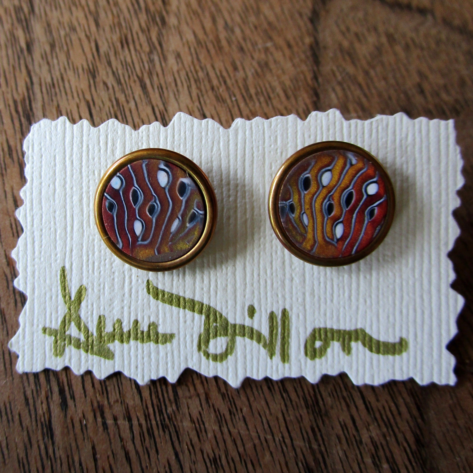 Gold/Copper Stripe with Dots Medium Post Earrings