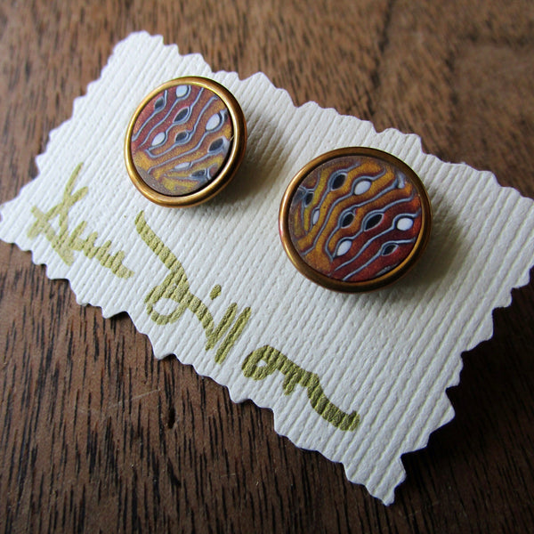 Gold/Copper Stripe with Dots Medium Post Earrings