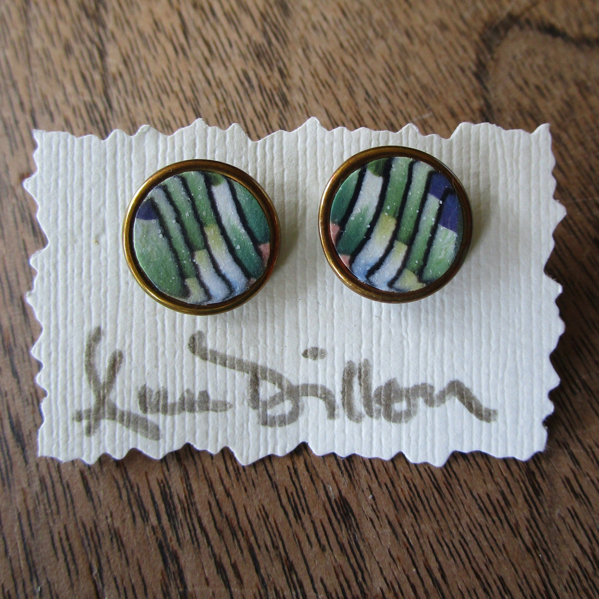 Green Stripe Medium Post Earrings