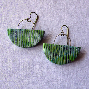 Green striped polymer clay drop earrings