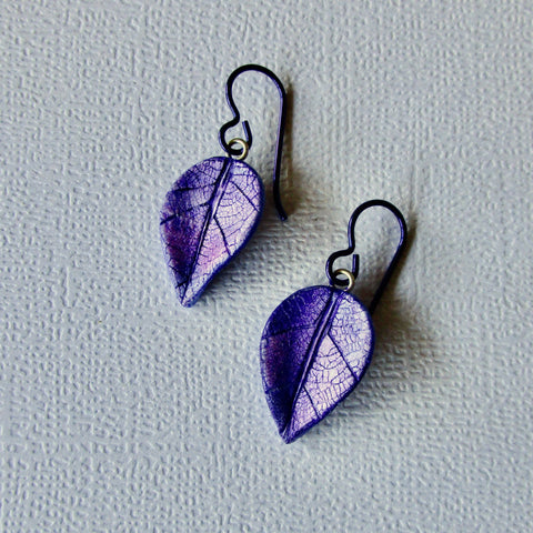 Smallest Textured Leaf Drop Earrings