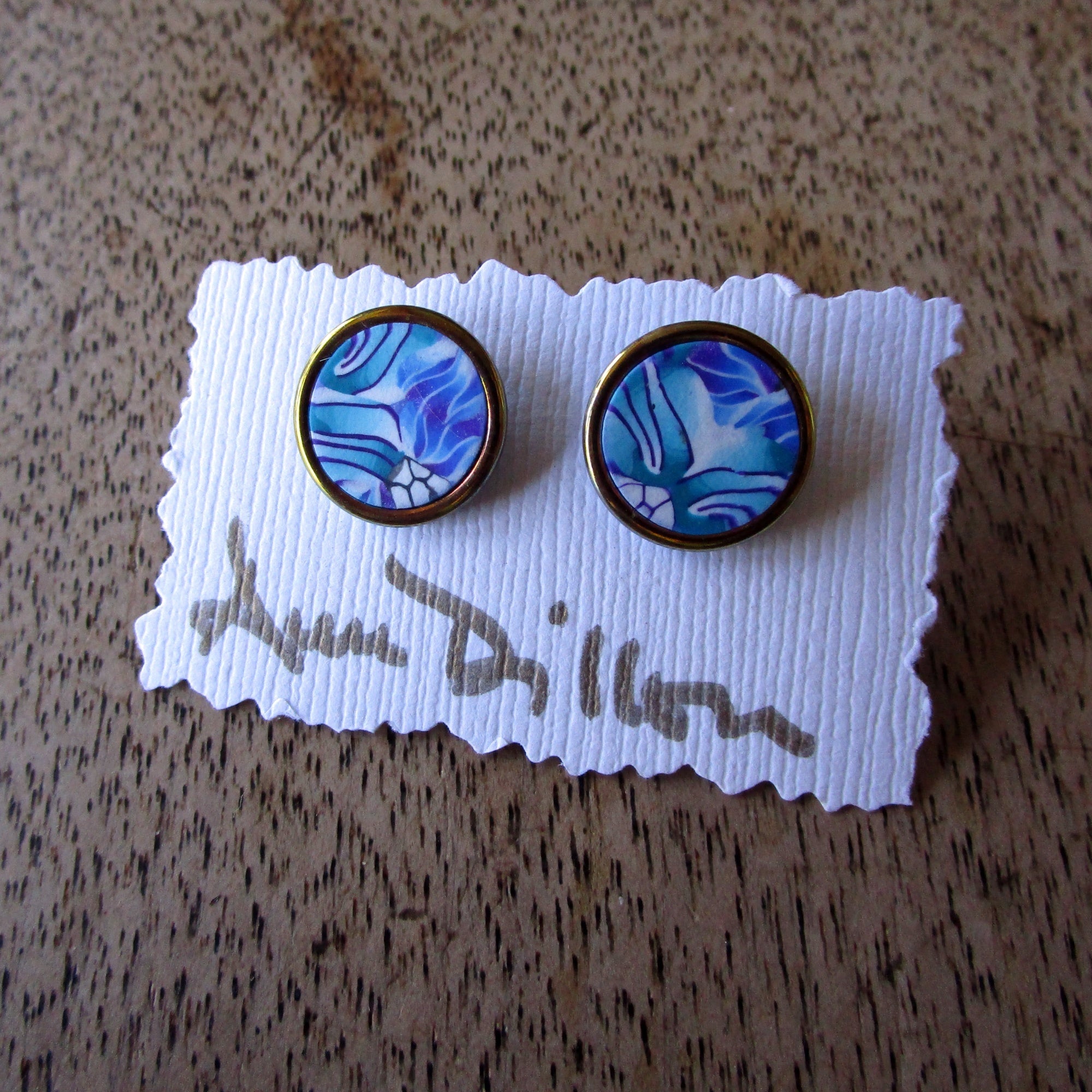 Teal/Purple Floral Medium Post Earrings