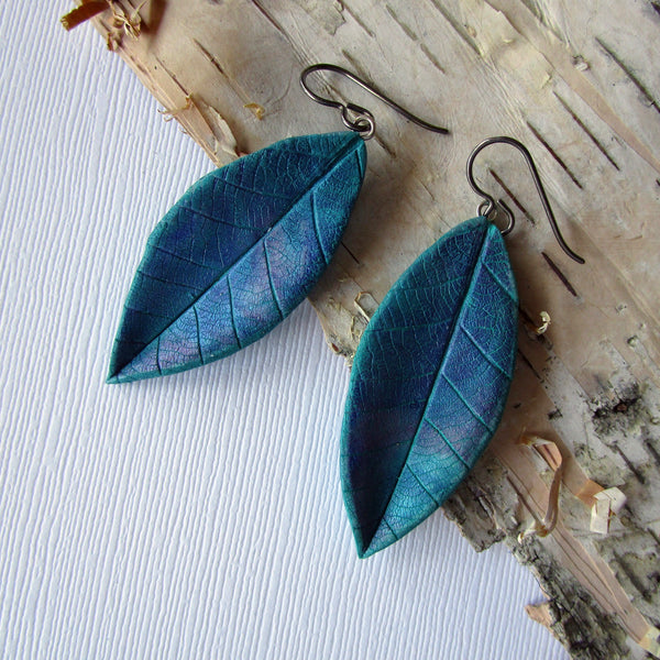 Larger Textured Leaf Drop Earrings